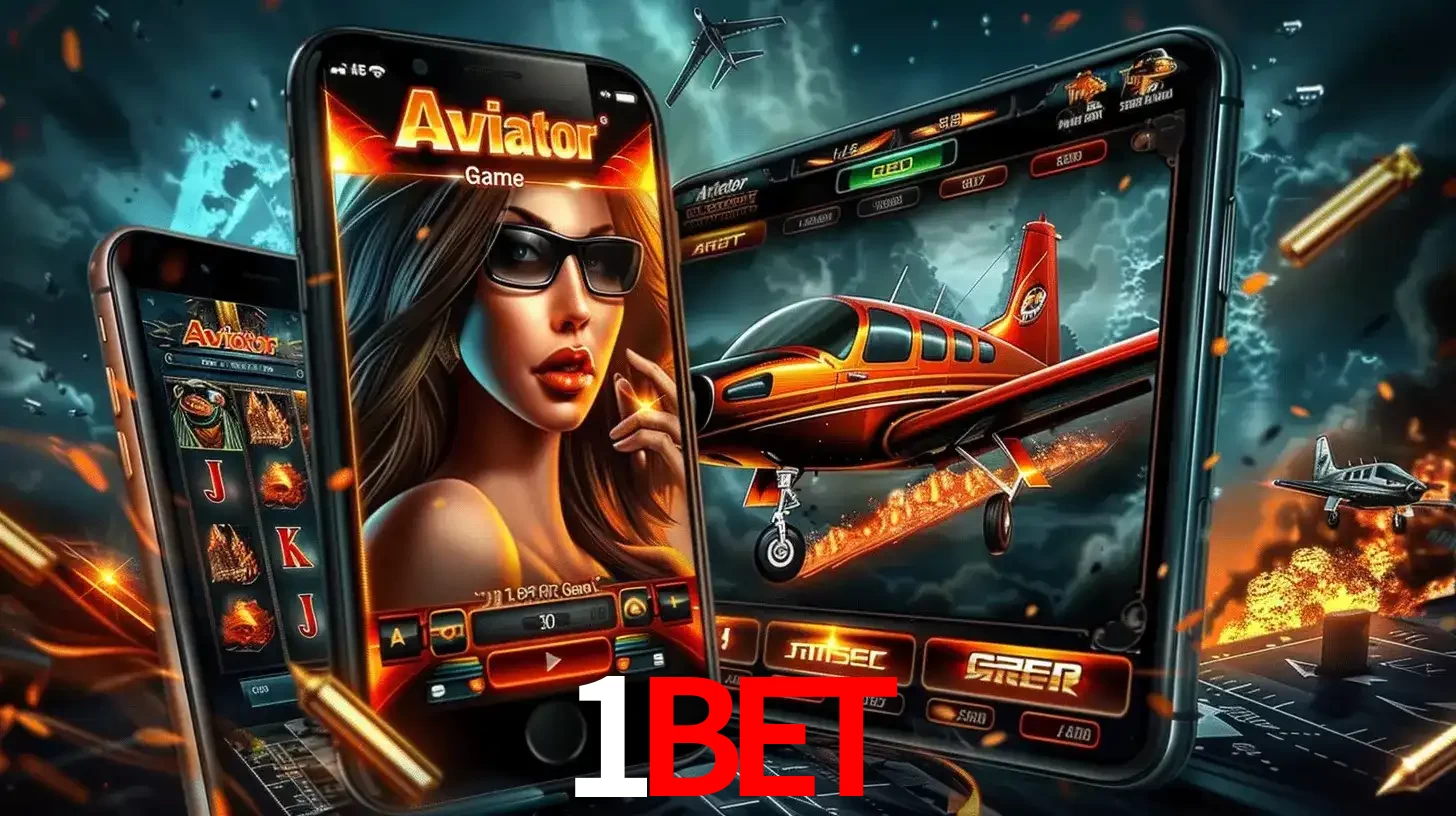 O popular jogo de apostas Aviator exibido em vários celulares e tablets, mostrando a interface emocionante e a ação de voo disponíveis para jogar agora no 1BET.