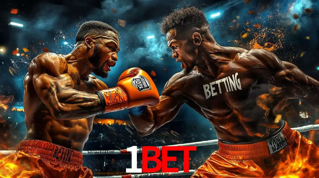 Dois boxeadores em uma luta intensa e explosiva, representando a adrenalina e as oportunidades de apostas em esportes de combate disponíveis na plataforma 1BET.